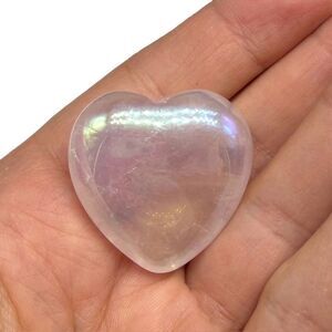 Aura Rose Quartz Iridescent Heart Shaped Stone Crystal Hand Carved Carving Gift